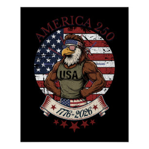 Póster Arte Patriótica Águia Americana 250 4 de Julho