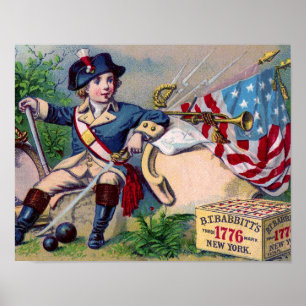 Póster Arte patriótica do vintage da bandeira do menino