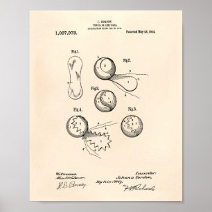 Póster Arte Peper velho da patente da bola de tênis 1914