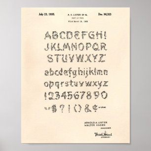 Póster Arte Peper velho da patente da pia batismal 1935