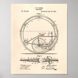 Póster Arte Peper velho da patente de Monocycle 1894