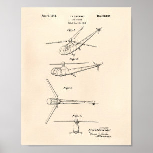 Poster Arte Peper velho da patente do helicóptero 1944