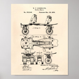 Póster Arte Peper velho da patente do skate de rolo 1879