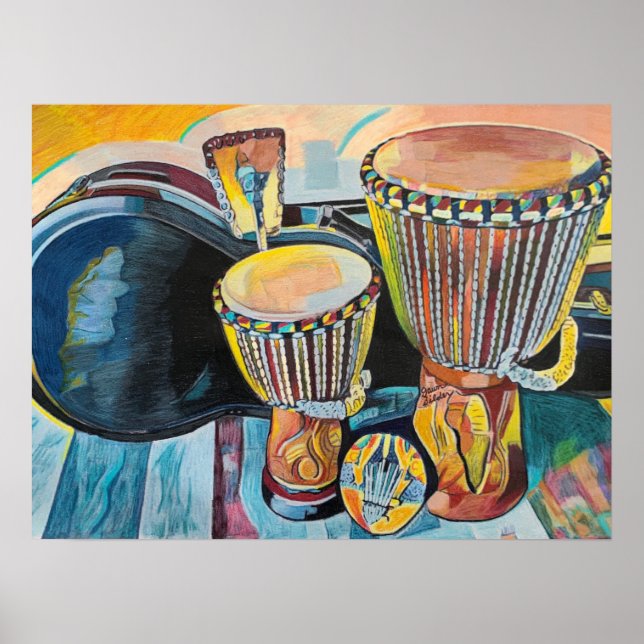Poster Arte Personalizada Com Djembes (Frente)