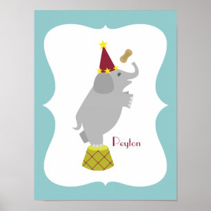 Póster Arte Personalizada de Berçário com Elefante + Amen