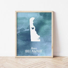 Poster Arte Personalizada de Cor de Água Azul do Mapa Del