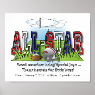 Póster Arte personalizada de futebol All-Star Boys Room
