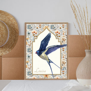 Poster Arte Personalizada de Parede de Flor Azul Ornament