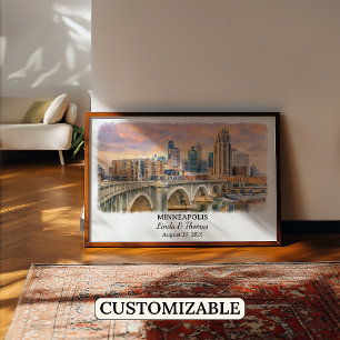 Poster Arte Personalizada de Parede de Minneapolis, Poste