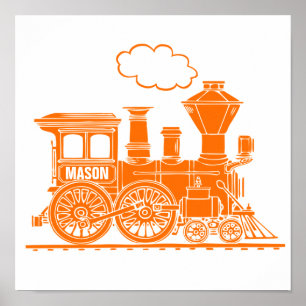 Póster Arte personalizada de trem a vapor laranja para qu