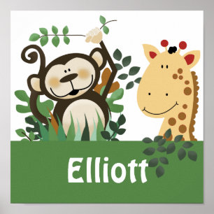 Poster Arte Personalizada do Macaco e Girafa da Turma do 