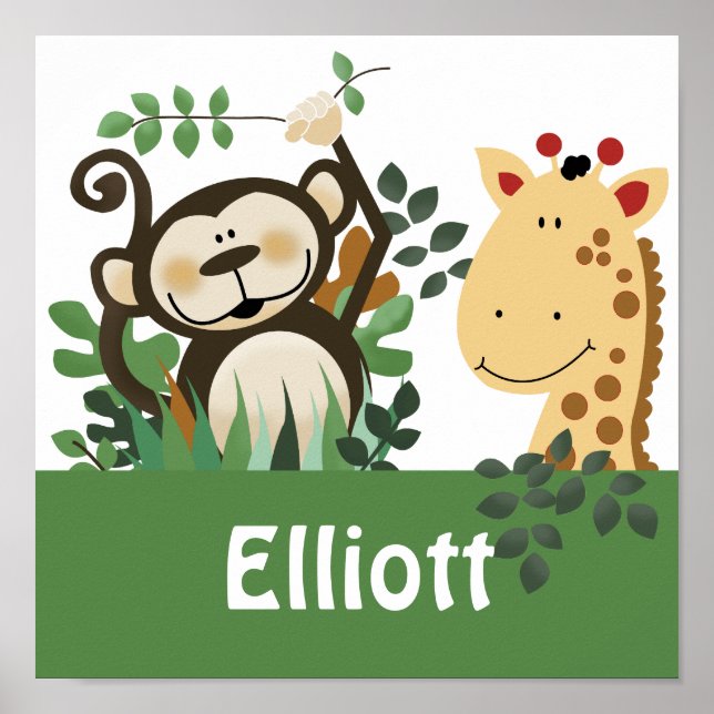 Poster Arte Personalizada do Macaco e Girafa da Turma do  (Frente)
