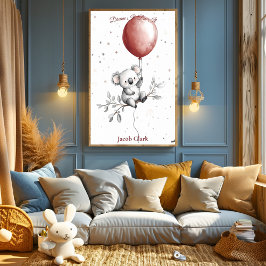 Póster Arte Personalizada para Berçário – Coala com Balão