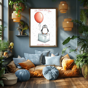 Póster Arte Personalizada para Berçário – Pinguim e Balão
