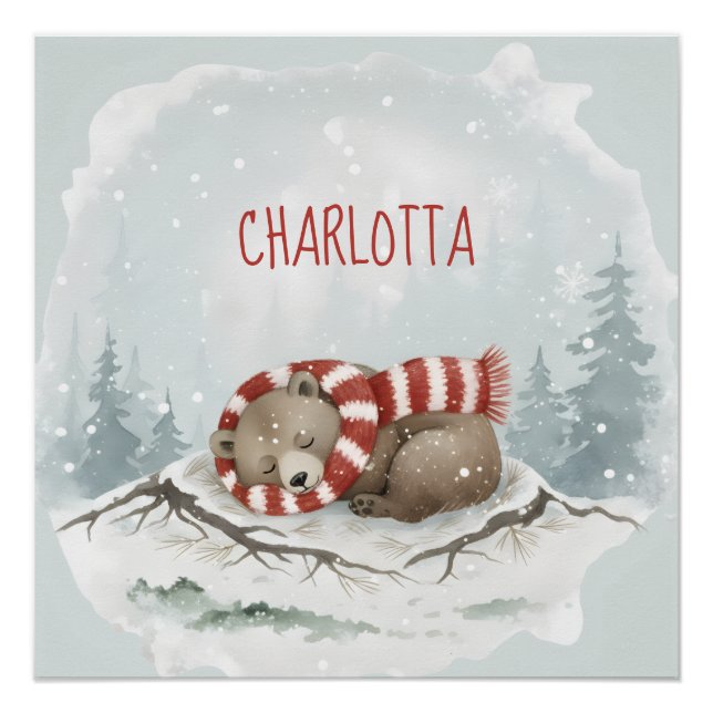 Póster Arte Personalizada para Parede de Bebê, Urso Adorm (Frente)