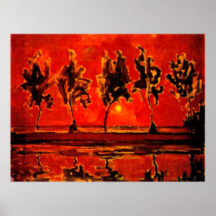 Poster Arte Piet Mondrian, Árvores do Geine em Moonrise