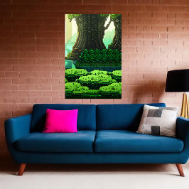 Poster Arte pixel, floresta verde legal | Arte AI