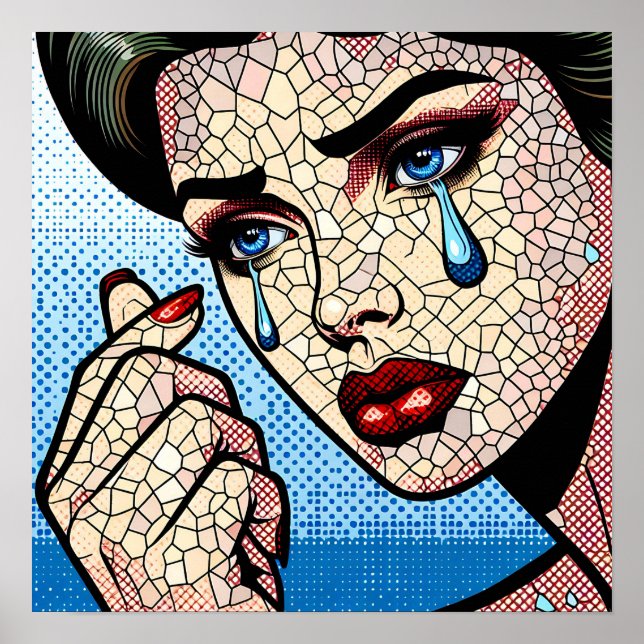 Poster Arte Pop Comic Mulher Triste com Lágrimas (Frente)