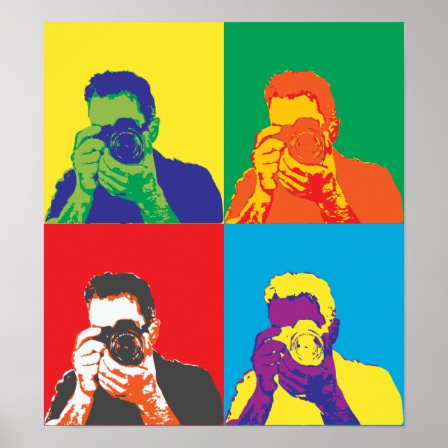 Poster Arte Pop Cores Brilhantes Fotógrafo Câmera Decoraç (Frente)