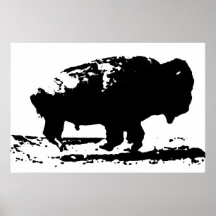 Poster Arte Pop de Buffalo Silhouette de Corrente Negra e