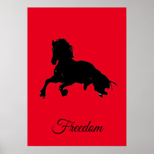 Poster Arte Pop de Cavalo Negro Vermelho Liberdade