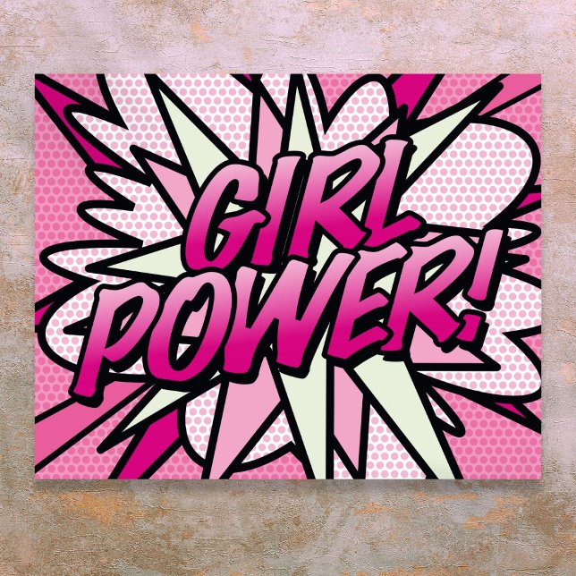 Poster Arte Pop de Quadrinhos PODER FEMININO (Comic Book Pop Art GIRL POWER Pink Poster)