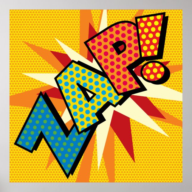 Póster Arte Pop de Quadrinhos Retrô Divertido ZAP (Frente)
