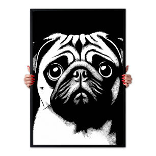 Poster Arte Pop Pug Branco & Preto Diversão Chic Estética