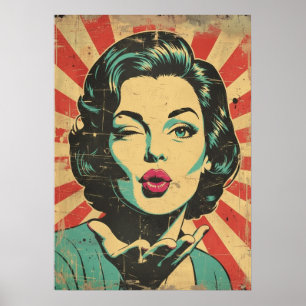 Poster Arte Pop Retro: Piscadela & Beijo