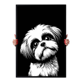 Poster Arte Pop Shih Tzu Branco & Preto Estética Chic