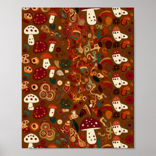 Poster Arte Popular com Design de Cogumelos Selvagens