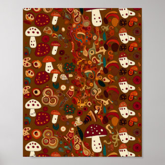 Poster Arte Popular com Design de Cogumelos Selvagens