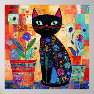 Poster Arte Popular de Gato Preto
