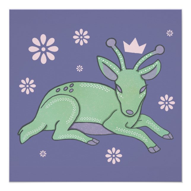 Póster Arte Popular de Veado Alienígena | Corço Verde Cap (Frente)