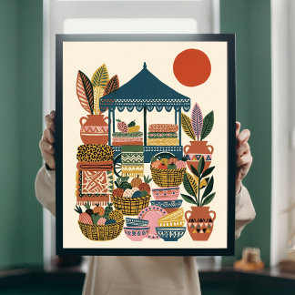 Poster Arte Popular em Cerâmica de Mercado Mediterrâneo B