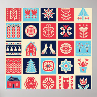 Poster Arte popular escandinava: floral vintage.