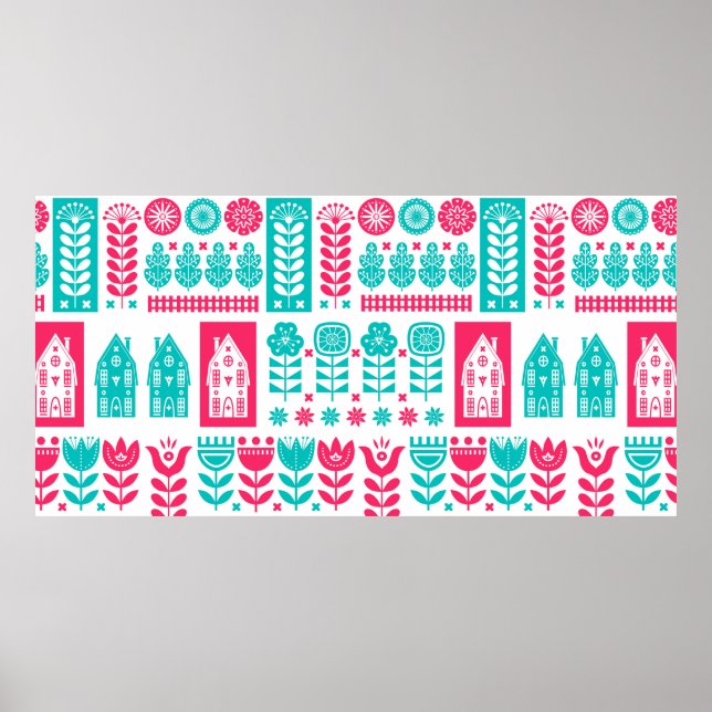 Poster arte popular escandinava padrão contínuo vintage w (Frente)