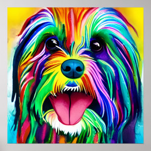 Poster Arte Portraítica Louca e Feliz Tibetano Terrier