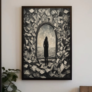 Póster Arte Poster de Papéis Flutuantes Monocromáticos Su