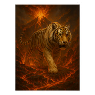 Póster Arte Premium para Parede Tigre Branco Vulcânico –
