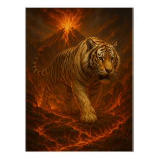 Póster Arte Premium para Parede Tigre Branco Vulcânico –