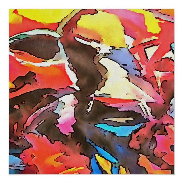Póster Arte Preta Abstrato de Vaca Engrenada (Frente)