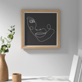 Poster Arte Preta e Branca da Linha da Cara da Mulher