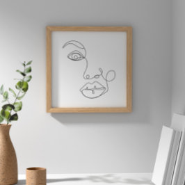 Poster Arte Preta e Branca da Linha da Cara da Mulher