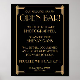 Póster Arte Preta E Dourada Deco Gatsby Bar Aberto Sinal