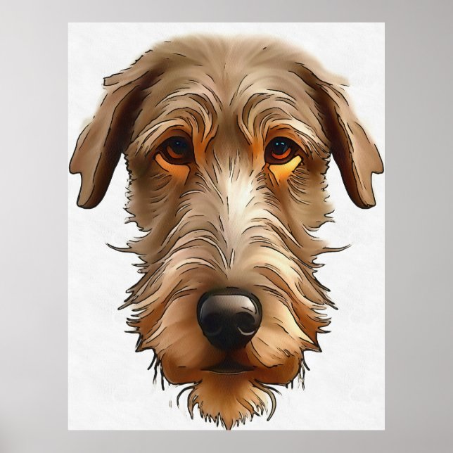 Poster Arte Preta Retrato Retrato do Pet de Wolfhound Irl (Frente)