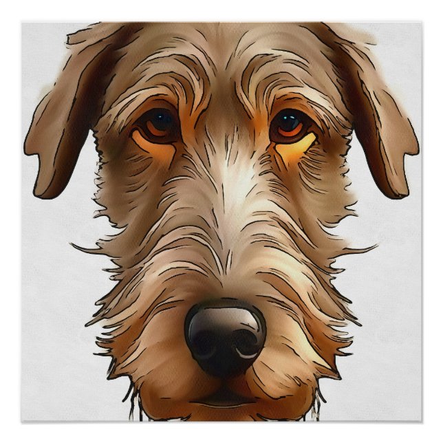 Póster Arte Preta Retrato Retrato do Pet de Wolfhound Irl (Frente)