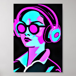 Poster Arte Psicodélica | Mulher em Fones de ouvido