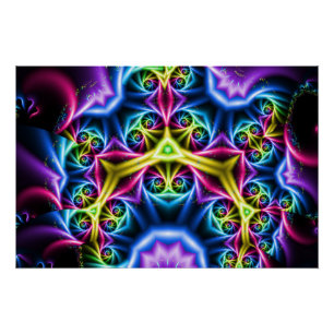Póster Arte Psicodélico de Mandala Neon Kaleidoscópio Fra