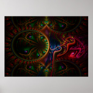 Póster Arte psicótico do Fractal da chama das engrenagen
